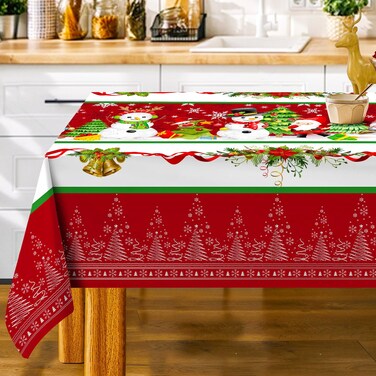Christmas Tablecloth, Christmas Snowman Table Cloths Rectangle 60 x 120, Christmas Tree Poinsettia Tablecloths with Snowflake Holiday Red Table Cover Decorations for Dining Room Kitchen Outdoor