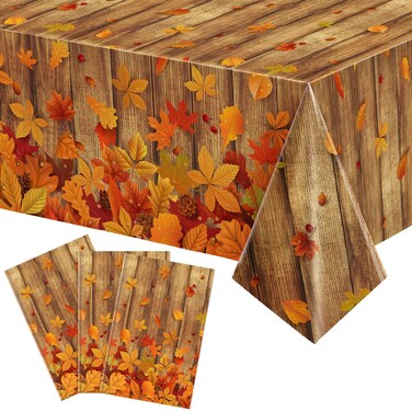 Tiamon 6 Pcs Fall Decoration Indoor Thanksgiving Fall Tablecloth Wood Grain Autumn Leave Party Table Cover Autumn Harvest Tablecover Decor for Fall Dining Party Table Protector, 54'' x 108''