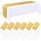 Tudomro 12 Pcs White and Gold Disposable Plastic Tablecloths and Satin Table Runner Set, 54 x 108 Inch Tablecloth, 12 x 108 Inch Table Runners for Wedding Baby Shower Birthday Party
