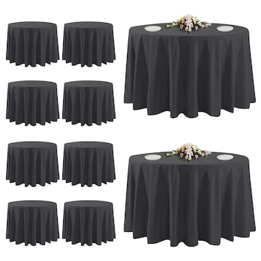 10 Pack Black Round Tablecloths, 120 Inch Stain Resistant and Wrinkle Polyester Fabric Washable Table Clothes Cover for Kitchen Dining, Wedding, Reception Banquet, Birthday Party, Buffet Restaurant