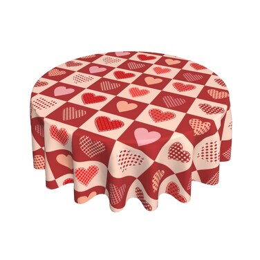 Valentines Day Tablecloth Round 60 Inch Happy Mothers Day Table Cloth Gift Waterproof Wedding Marrige Heart Table Clothes Reusable Circle Table Cover for Dining Room Home Decor