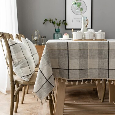Neelvin Rustic Rectangle Burlap Thick Tablecloth Cotton Linen Table Linens Tablecloths Waterproof Wrinkle Free Table Cover for Kitchen Dinning,55"x102",10-12 Seats