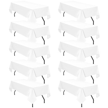 Pesonlook 10Pack White Polyester Tablecloths, 60 x 102 Inch for 6ft Rectangle Tables Polyester Table Cover Washable Table Cloth Rectangle for Wedding Reception Banquet Party
