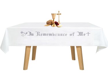 BOTIDE Large in Remembrance of Me Embroidery Altar Frontal Holy Communion Table Cloth Cover, 88.2x52 in Communion Table Cloths for Church for Gatherings Baptism Ceremonies (Silver Embroidery)