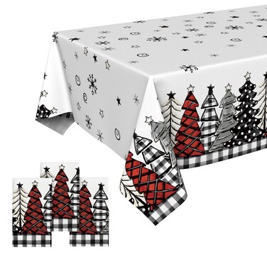 Horaldaily 3 Pack Christmas Disposable Tablecloth, Snow Trees Plastic Rectangular Table Cover for Birthday Anniversary Party Decoration 54&Atilde;&mdash;108 Inch