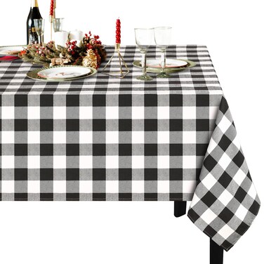 B-COOL Buffalo Plaid Tablecloth Christmas Checkered Tablecloths Black and White Table Linen 56x120 inch for Home Party Thanksgiving Picnic Table Decorations