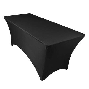 Sparkles Make It Special 5-pcs 4' ft Rectangular Fitted Spandex Cloth Fabric Linen Tablecloth - Wedding Reception Restaurant Banquet Party - Machine Washable - Black