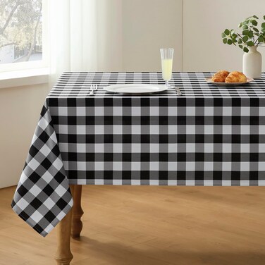 Veblandy Checkered Tablecloth Rectangle Waterproof Gingham Table Cloth Washable Buffalo Plaid Table Cover Wrinkle Free for Kitchen, Dining and Outdoor Picnic, 52 x 70 Inch, Black and White