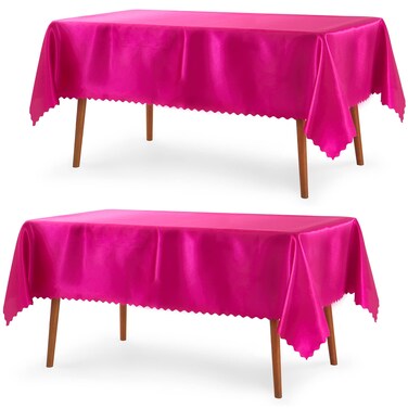 P Pothuiny 2 Pack Hot Pink Satin Tablecloth 60 x 120 Inches Rectangle Table Cloth Overlay Satin Table Cover Bright Smooth Fabric Table Decoration for Wedding Banquet Party Dining