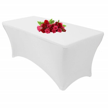 10FT Spandex White Tablecloth for Rectangle Tables - Stretch Table Cover for Standard Folding Tables,Spandex Fitted Table Clothes for 10 Foot Rectangle Tables, Elastic Table Cover for Christmas