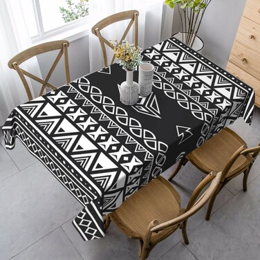 Geometric Tribal Table Cloth Rectangle - Chic Bohemian Ethnic Table Cover Black White Stripes Triangle Tablecloth Tabletop Decoration for Picnic Banquet Party Kitchen - 60 x 90 Inch