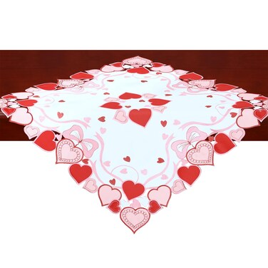 Simhomsen Small Embroidered Love Heart Tablecloth for Valentine's Day, Wedding Anniversary, Marriage Proposals or Engagements (Square 34 inches)