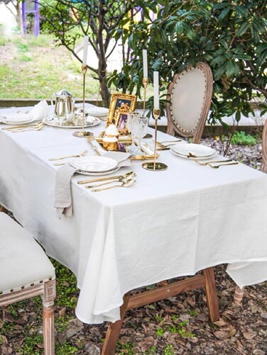 BUYSK Off White Tablecloth, 100% Cotton Fabric Table Cloth for Festival Picnic Wedding Party and DIY Dye Project, Machine Washable (55 x 39 inch)