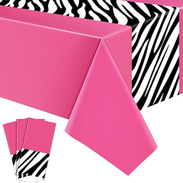 Buryeah 3 Pcs Zebra Tablecloth Zebra Print Plastic Table Cloth Disposable Tablecloth Animal Safari Table Cover 54 x 108'' for Baby Shower Wedding Birthday Party Decorations Supplies (Hot Pink)