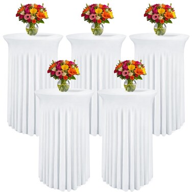 WJWHQ 5 Packs Round Spandex Cocktail Tablecloths with Skirt Table Covers Stretch Square Tablecloth for Fitted High Top Bar Wedding Party Banquet (Black, 32 x 43 Inch)