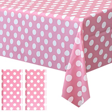 2 Pieces Pink Polka Dot Rectangle Tablecloth - 54x72&acirc;&euro;&oelig; Decorative &amp; Stain Resistant Table Cloth with Polka Dot Pattern, Table Cover for Dining Table, Buffet, Wedding, Camping, Party &amp; Wedding