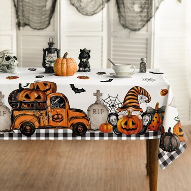 Horaldaily Halloween Tablecloth 60x120 Inch Rectangular, Ghost Pumpkin Washable Table Cover for Party Picnic Dinner Decor