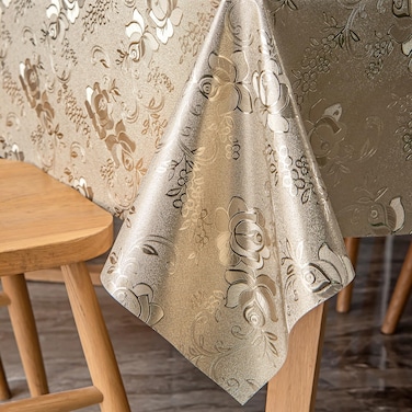 FAVE Golden Tablecloths Vinyl Table Cloth for Kitchen Dining Table Wipeable PVC Tablecloth Cover for Rectangle Table (Gold 55&acirc;&euro;x78&acirc;&euro;)