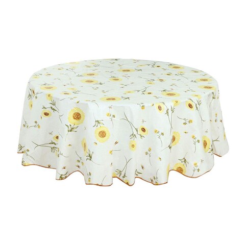 uxcell Seamless Waterproof Vinyl Round Tablecloth 71&quot; Dia for Wedding/Restaurant/Parties Tablecloth Decoration Yellow Flower Pattern Floral Printed
