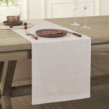 ZeeMart Basic Linen Style Table Runner, 14 x 90 Inch Light Natural Chambray, Rustic Farmhouse Neutral Table Runners 90 Inches Long, Everyday Polyester Table Runner - Machine Washable &amp; Easy Care