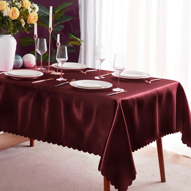 KKJIAF 1 Pack Burgundy Satin Tablecloth 58" x 102" Rectangle Bright Silky Smooth Satin Table Cover for Wedding Party Banquet Decoration