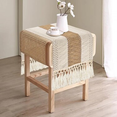 yuboo Boho Table Runner Short, Small Macrame Christmas Table Runner 36 Inches, Dresser Runner Scarf for Nightstand, Coffee Table, End Table, Dining Room, Spring Easter Table Decor