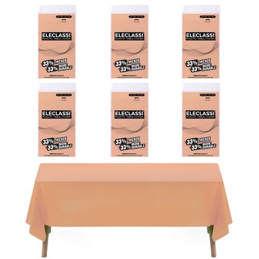 Eleclassi Peach 6 Pack Premium Plastic Table Cloth Disposable Tablecloth 54 x 108 Inch - Plastic Tablecloths for Rectangle Tables Up to 8 Feet