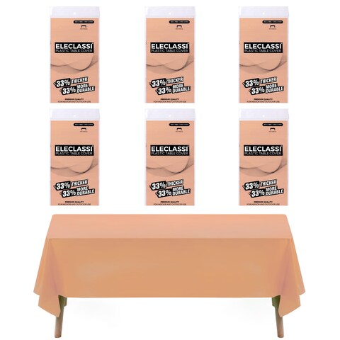 Eleclassi Peach 6 Pack Premium Plastic Table Cloth Disposable Tablecloth 54 x 108 Inch - Plastic Tablecloths for Rectangle Tables Up to 8 Feet