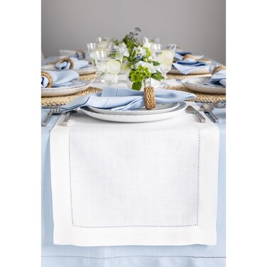 Solino Home White Linen Table Runner 90 Inches Long &acirc;&euro;&ldquo; 100% Pure Linen Classic Hemstitch Table Runner 14 x 90 Inch &acirc;&euro;&ldquo; Machine Washable Dining Table Runner for Valentines Day, Spring, Holiday Decor