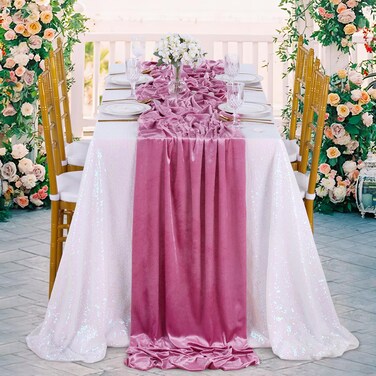 Navy Blue Velvet Table Runner: 29x120 Inches Table Runners - 10ft Long Stretch Velvet Fabric for Reception Table Decorations