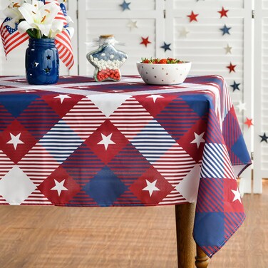 Horaldaily 4th of July Tablecloth 52x70 Inch Rectangular, Patriotic Red Buffalo Plaid Stars Independence Day Memorial Day Table Cover for Party Picnic Dinner Decor
