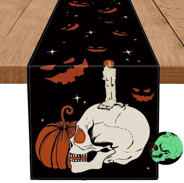 Halloween Luminous Table Runner Pumpkin Skeleton Noctilucent Table Runner Seasonal Home Party Kitchen Dining Table Glow in The Dark Decoration 13x90 Inch