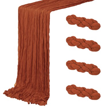 4 Pack Terracotta Cheesecloth Table Runner 20 x 120 inch Gauze Table Runners 10 FT Long,Semi Sheer Cheese Cloth Fabric Table Runner Bulk for Wedding,Party,Baby Shower,Bridal Shower Decoration