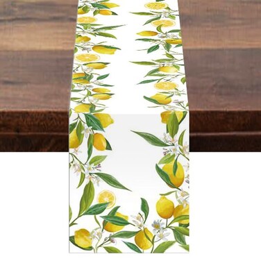Spring Table Runner Lemon Watercolor Painting 13x72 inches, Seasonal Holiday Kitchen Decor in Spring Summer