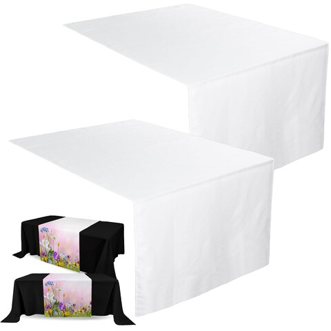 Breling 2 Pcs Sublimation Table Runner Heat Transfer 24 x 72 Inch Table Cover Waterproof White Table Runner Machine Washable Twill Blanks Table Banner for Birthday Wedding Party Banquet Restaurant