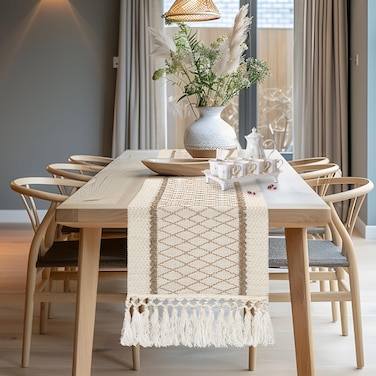 yuboo Boho Table Runner 72 Inches Long, Rustic Farmhouse Dresser Cover Top with Tassels, Dresser Runners for Bedroom, Coffee Table, Dining Room, Bohemian Spring Easter Table Decor