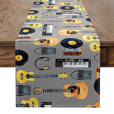 Erosebridal Music Table Runner 13x72 Musical Instruments Rectangular Runner Guitar Record Table Runners Headphones Speaker Table Runner Black Hippie Table Runner Black Yellow Black