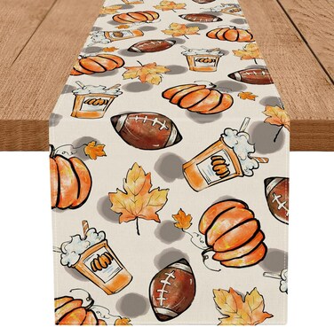 Fall Table Runner Pumpkins Football Drink Table Runners 13x108 Inch Seasonal Autumn Home Party Kitchen Dining Table Decoration