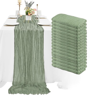 16 Pack Cheesecloth Table Runner, 35x120 Inch Boho Gauze Table Runner, Cheese Cloth Long Table Runner Elegant Table Runner for Party Wedding Bridal Shower Table Decor (Sage Green)