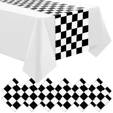 Betylifoy 12 Pcs Black and White Checkered Table Runner 14" x 108" Plastic Buffalo Plaid Table Runner Racing Theme Flag Table Runners for Two Fast Birthday Wedding Party Decor Picnic Events Supplies