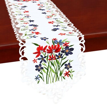 Simhomsen Embroidered Red, Blue and White July 4th Holiday Patriotic Table Runners for American Independence Day and Memorial Day (13 &Atilde;&mdash; 54 Inches)