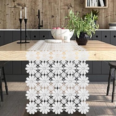 VIJIV Macrame Table Runner 36 Inches Long for Boho Wedding Decor, White Crochet Doilies Dresser Scarf Lace Farmhouse Table Runner for Tea Party Dining Table Centerpiece Decor Coffee Table Decorations