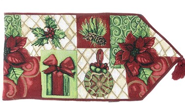 Tache Home Fashion DB12900-1354 Christmas Green Red Decorative Tapestry Holiday Tidings Poinsettia Table Runners with Tassels, 13 x 54