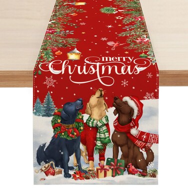 BLKWHT Merry Christmas Dogs Table Runner, Seasonal Winter Holiday Farmhouse Table Decoration for Kitchen Dining Coffee or Indoor and Outdoor Home Party Decor 13 x 72 Inches SK155