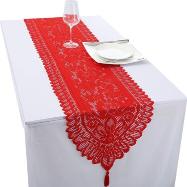 rockcloud Lace Table Cloth Runner for Wedding Banquet Decorations, Christmas Party Table Decor, Red, 13 x 59 Inch