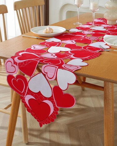 Valentines Day Decor Valentines Day Table Runner 70 Inches Long Embroidered Pink Red Love Heart Table Runner for Birthday, Wedding Anniversary, Marriage Proposals, Engagements, Romantic Events