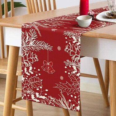 Christmas Table Runner Red Table Runner, Linen Holiday Table Runners 72 in Long, Holly Leaf Pine Cone Berry Christmas Runner for Table Dining Kitchen Party Rustic Christmas Decorations Indoor Home