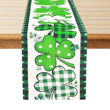 Tetutor St Patricks Day Table Runner 13x72 Inches, Happy Saint Patricks Day Table Runner, Green Spring Seasonal Burlap Table Runner,St Patrick's Day Table Decorations for Kitchen Dining Home Party