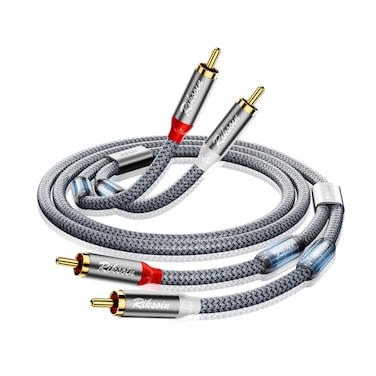 RIKSOIN RCA Cable 6ft 2 Pack-2RCA Male to 2RCA Male Stereo Audio Cable with Magnetic Ring Supports[Hi-Fi,Shielded] Braided Auxiliary Audio Cord for Home Theater,HDTV,Amplifiers,Hi-Fi Systems,Speakers