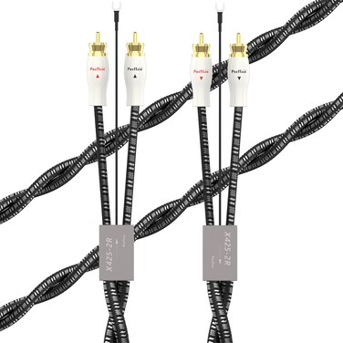 Preffair Turntable Cable with Ground Wire Phono RCA Cable Gold Plated Dual RCA to Dual RCA Stereo Phono Interconnecting Wire for Preamp, Record Player, Amplifier (X425-2R, 3.3FT)